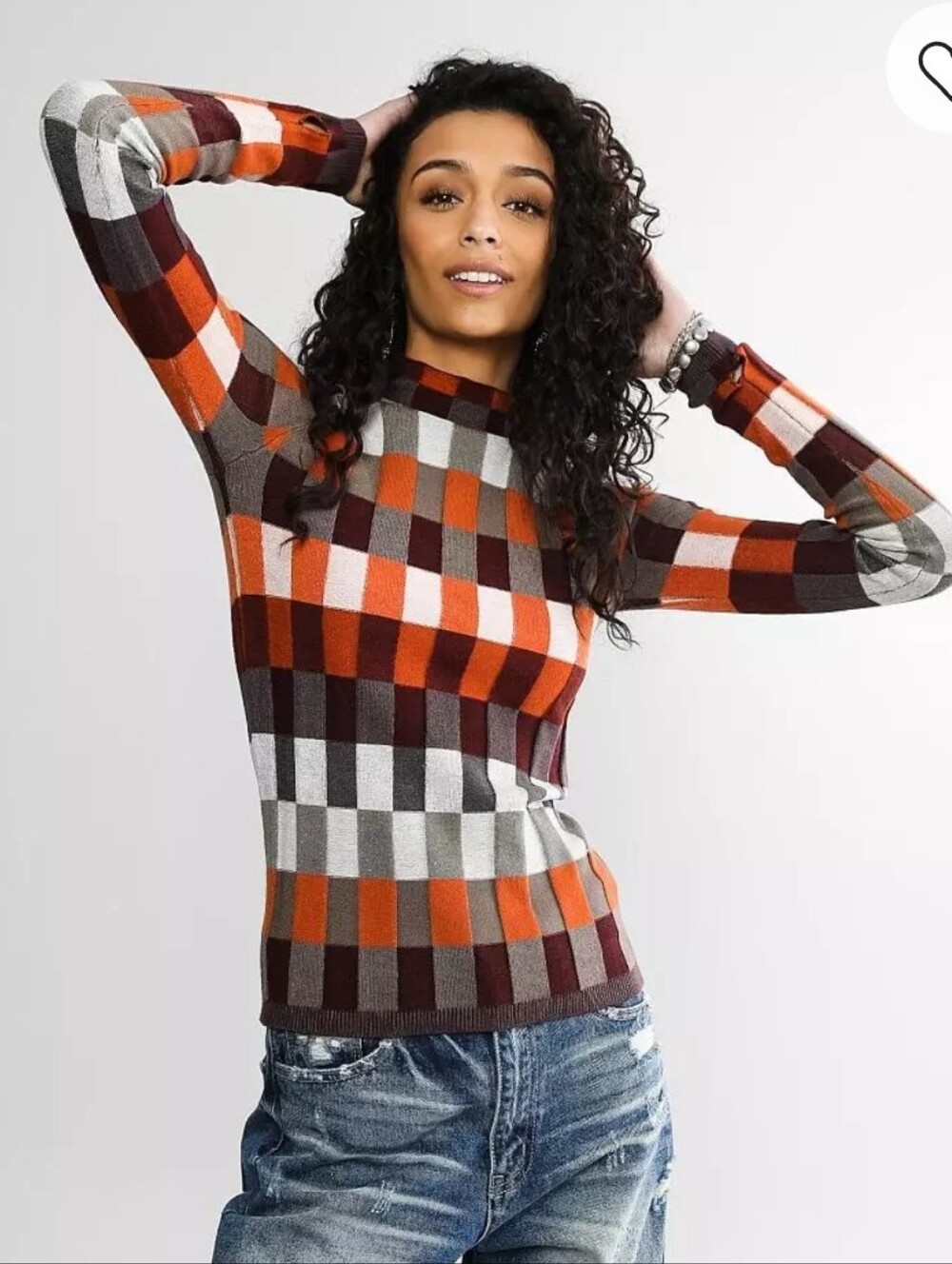NEW Gilded Intent Mock Neck Checkered Sweater Small